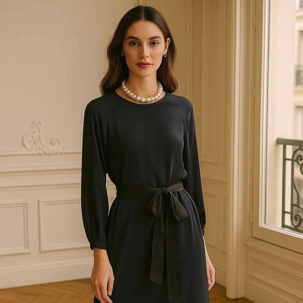 Enza Costa Dress with Tie Belt Long Sleeves